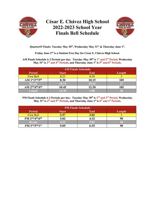 Q4 Finals Bell Schedule